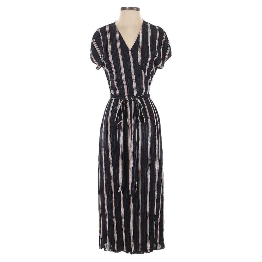 Charles Henry NWT Nordstrom‎ Navy Peach Pink Striped Maxi Tie Wrap Dress Size S